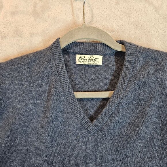 Peter Scott V Neck Made In Scotland blue Wool Pullover Sweater Vest Men XL - Picture 6 of 8